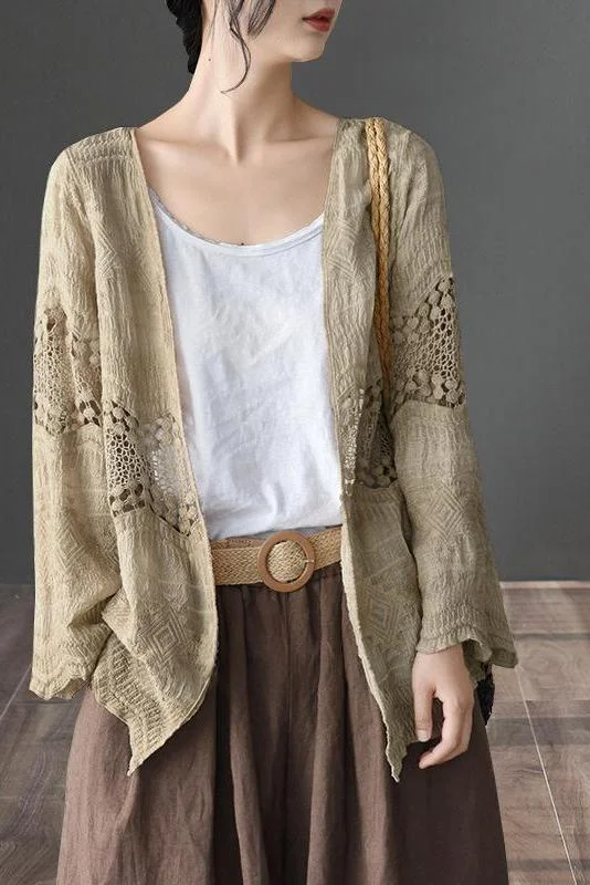 Cotton Casual Women Hollow Cardigan