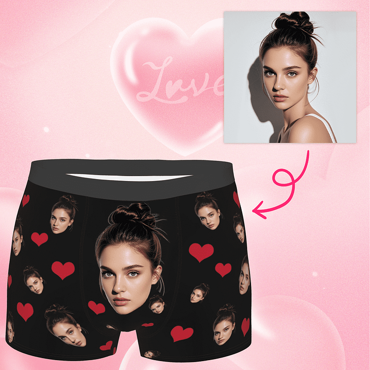 【Byxhuc】Customizable Boxers for Boyfriend, Custom Face Boxers for Men Heart, Anniversary Birthday Thanksgiving Christmas Gifts for Men Personalized