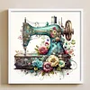 (Stamped/Counted) Retro Floral Sewing Machine - 14CT/18CT Cross Stitch 40*40cm/15.75*15.75in