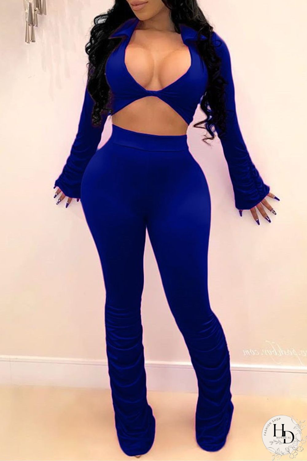 Red Sexy Casual Solid Fold Turndown Collar Long Sleeve Two Pieces