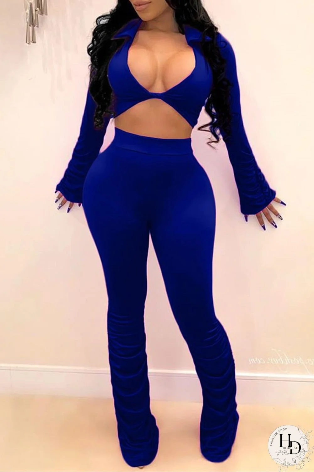 Red Sexy Casual Solid Fold Turndown Collar Long Sleeve Two Pieces