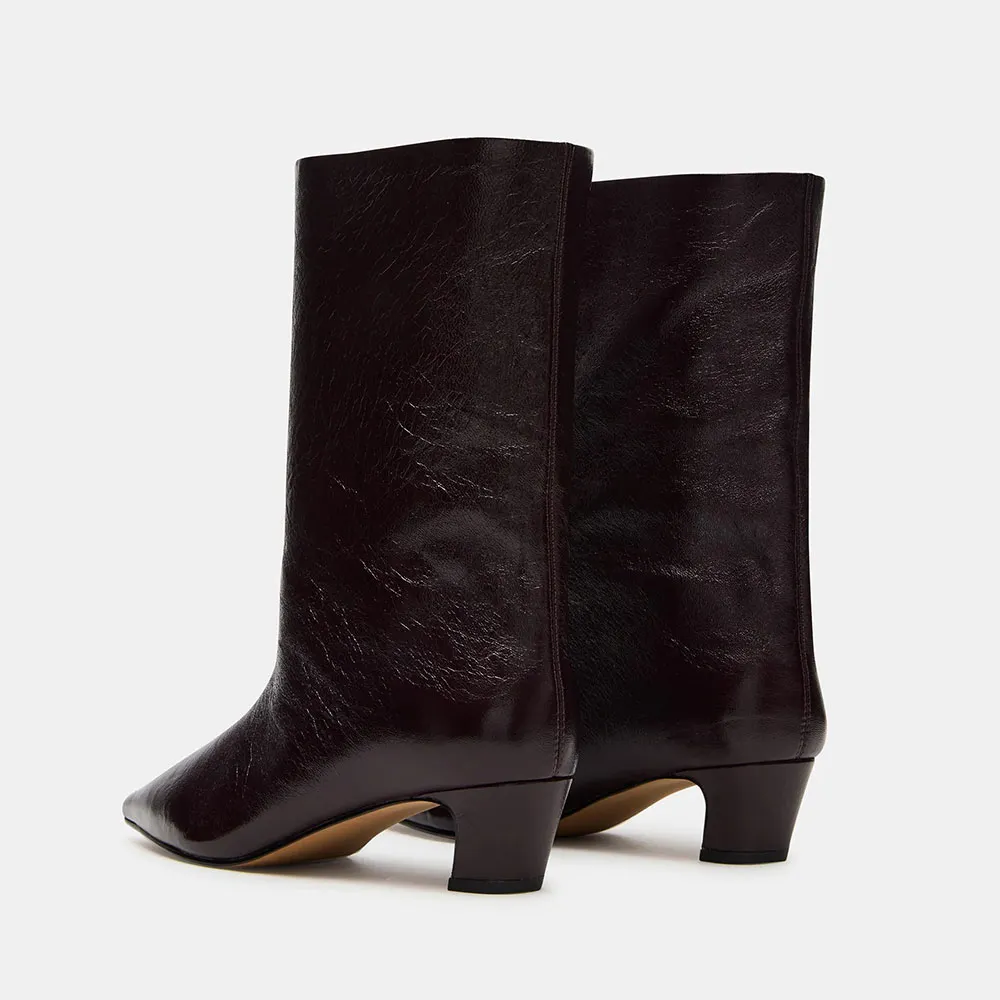 Fashion Maroon Closed Pointed Toe Mid Calf Pull On Boots for Women