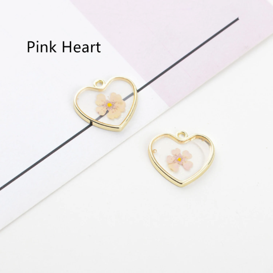 10pcs Heart Charms Pendants, Gold Geometric Charm Pendant,Round Charms,Circle Charm,5 Petal Flower Charm DIY Jewelry