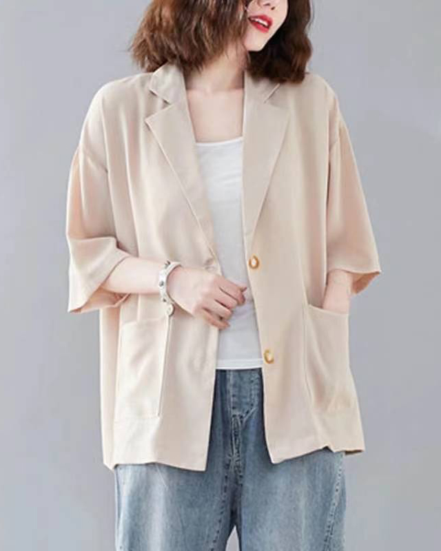 Lapel Short Sleeve Side Pockets Blazer Cardigan