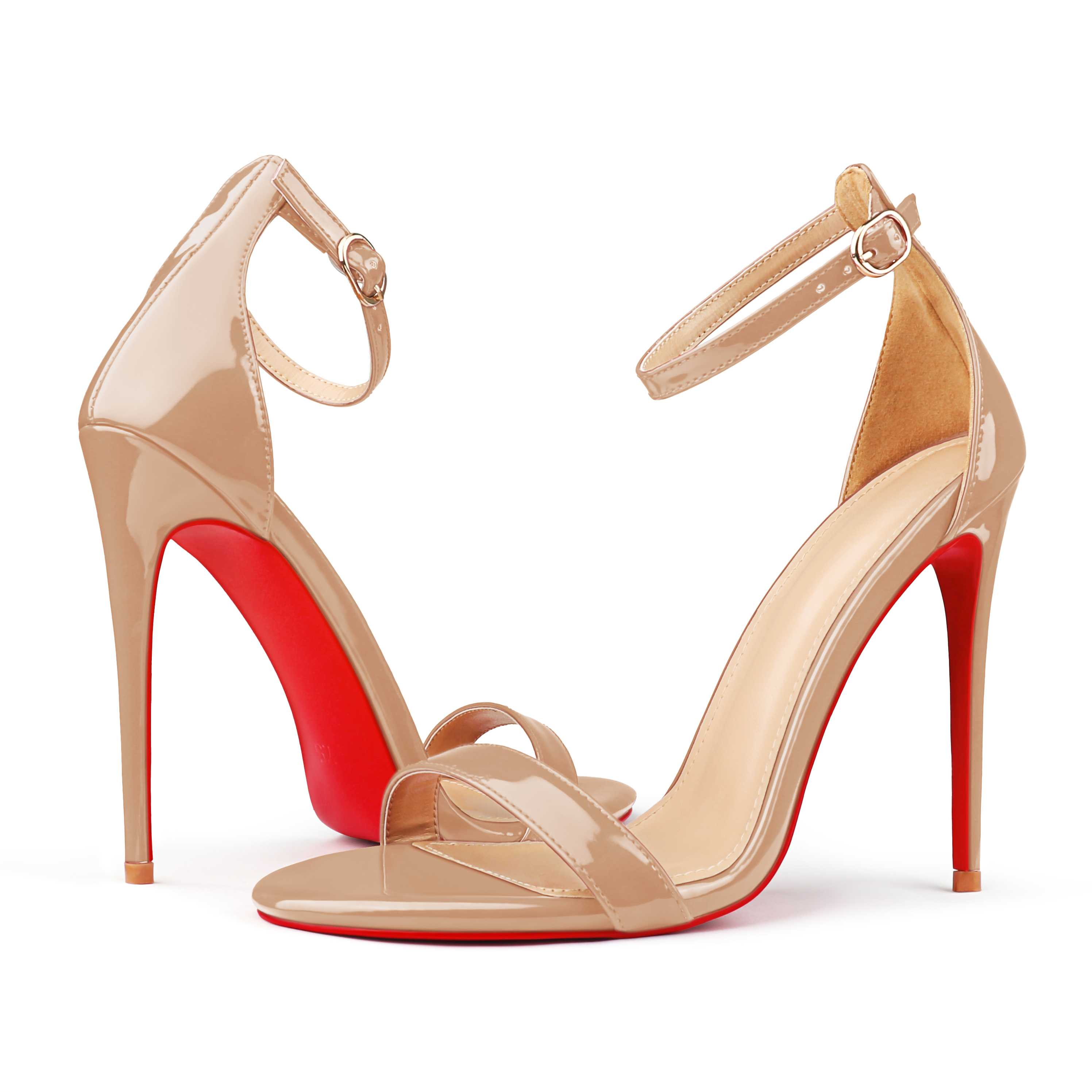 120mm Women's Pointed Toe Open Toe Ankle Strap Red Bottom Sandals Pumps Shoes-MERUMOTE