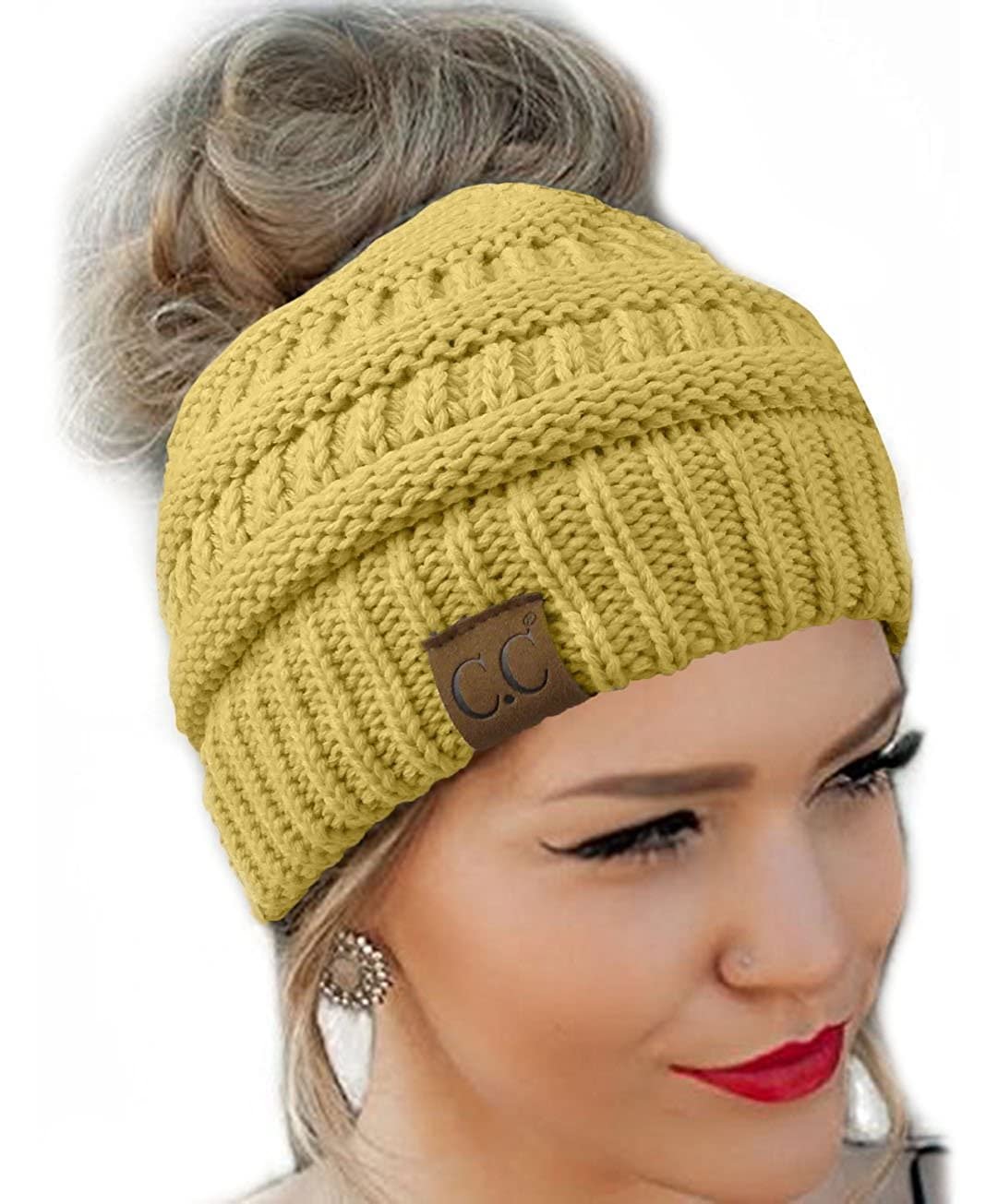 Snow Sports Camping Hat Quality Knit Messy Bun Hat Beanie