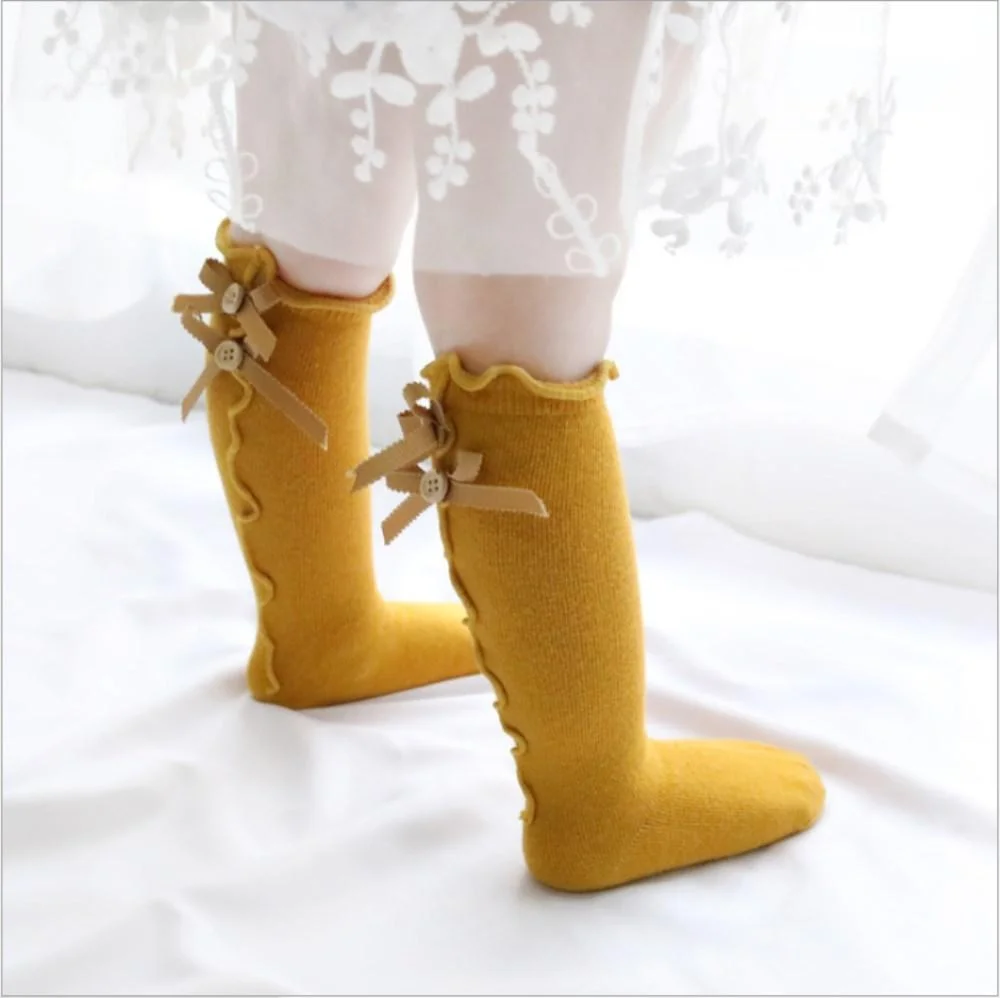 Kids Toddlers Girls Socks Big Bow Knee High Long Soft Cotton Lace Baby Solid Autumn Warm Ruffles Bow
