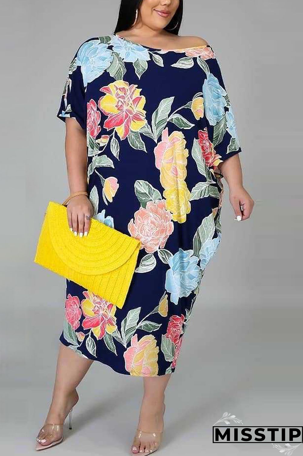 Multicolor Fashion Print Plus Size Loose Long Dress
