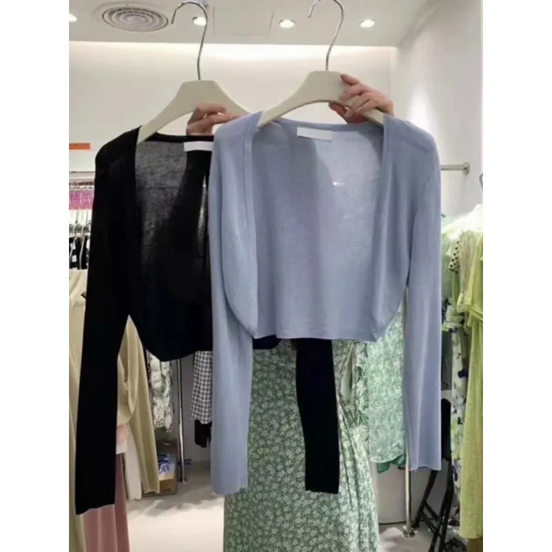 Uveng Uveng Silk Knitted Jersey Coat Women's Summer Shawl Spring With Thin Shoulder Air-Conditioning Shirt Short Top