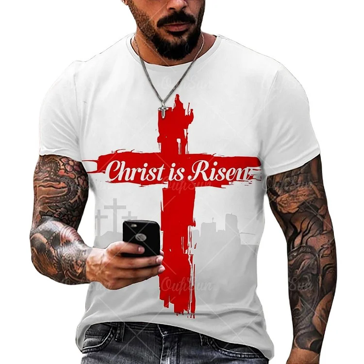 Men's Cross Graphic Short-sleeved Retro T-shirts at Hiphopee