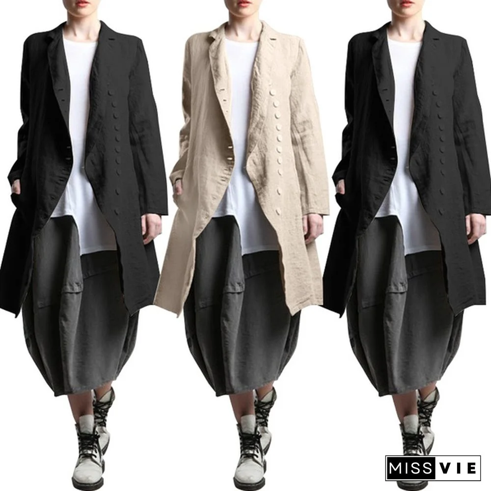 ZANZEA Damen Long Arm Kragen Cardigan Jacken Vintage Langer Pocket Strand Mantel Coat Cardigan Coat