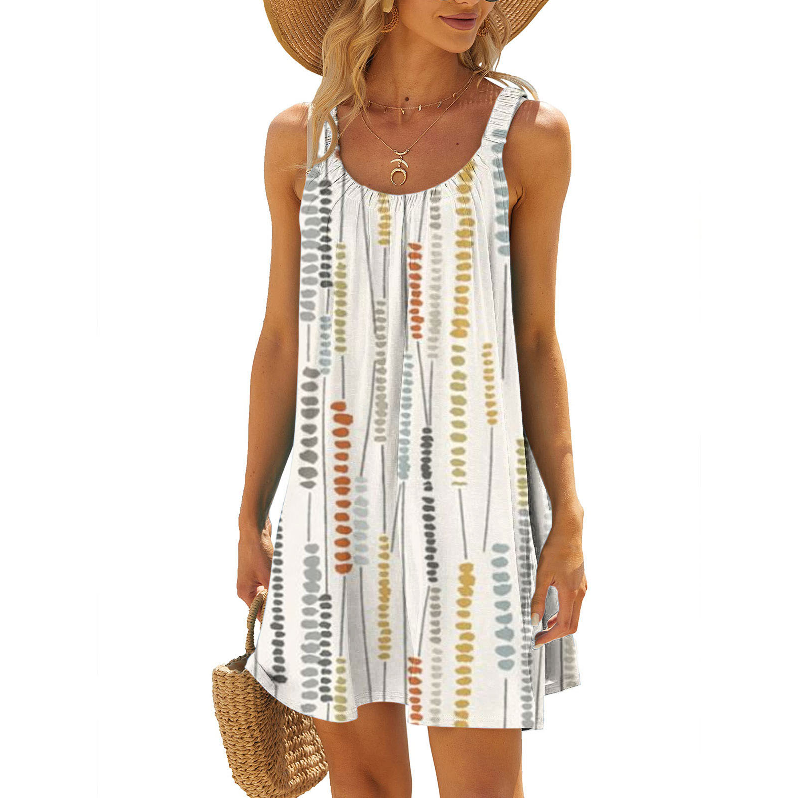 Mature Women Printed Vest Plus Size Casual Summer Sleeveless Loose Dress
