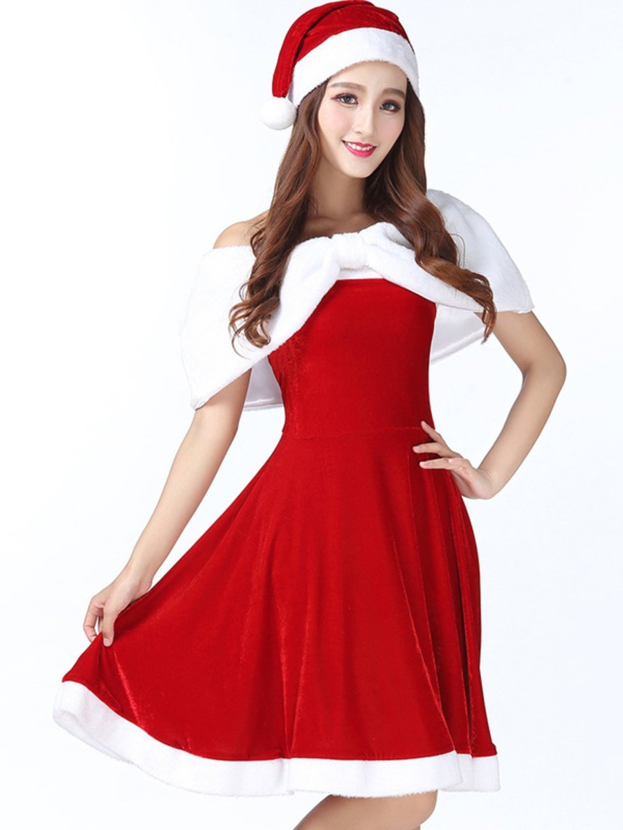 Women's Christmas Dress Off The Shoulder Sleeveless High Waist Elf Costumes