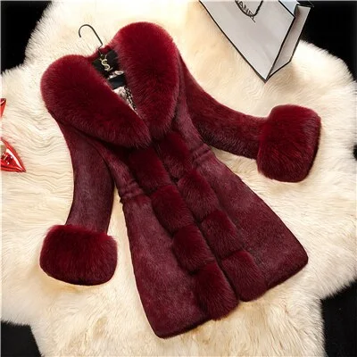 Winter 2020 Faux Fur Coat Women Thick Outwear Female Long Fake Fox Fur Collar Jackets For Ladies Slim Elegant Warm Coat New