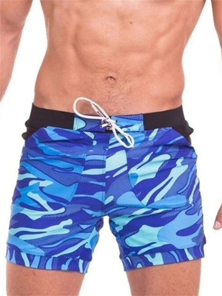 Men's Board Shorts Swim Shorts Swim Trunks Summer Shorts Beach Shorts Patchwork Elastic Waist Camouflage Quick Dry Short Daily Gym Bathing Chic & Modern Casual / Sporty Blue Light Grey Micro-elastic