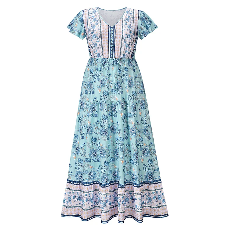 New Sexy V Neck Fashion Floral Print Casual Boho Beach Vacation Dresses