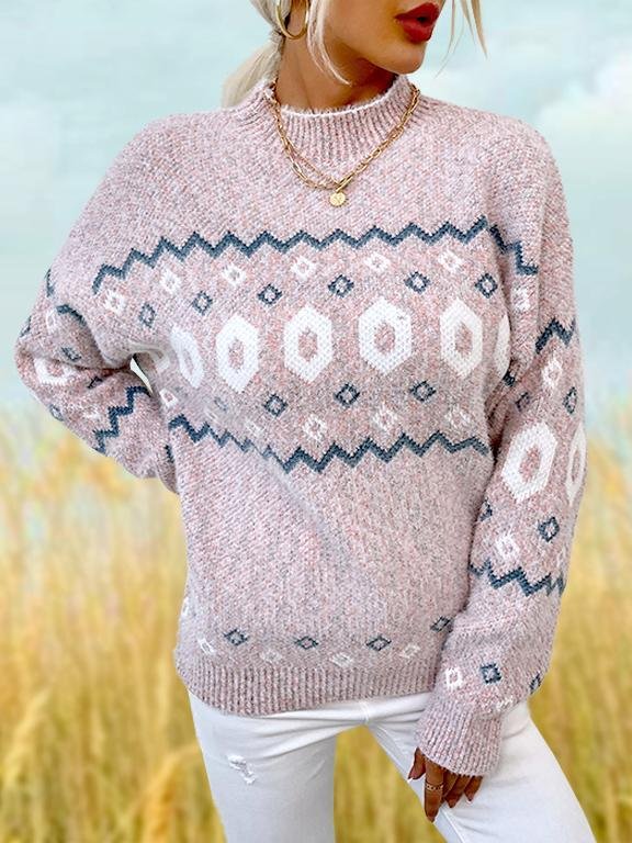 Mayoulove Winter wave pattern stand collar sweater-Mayoulove