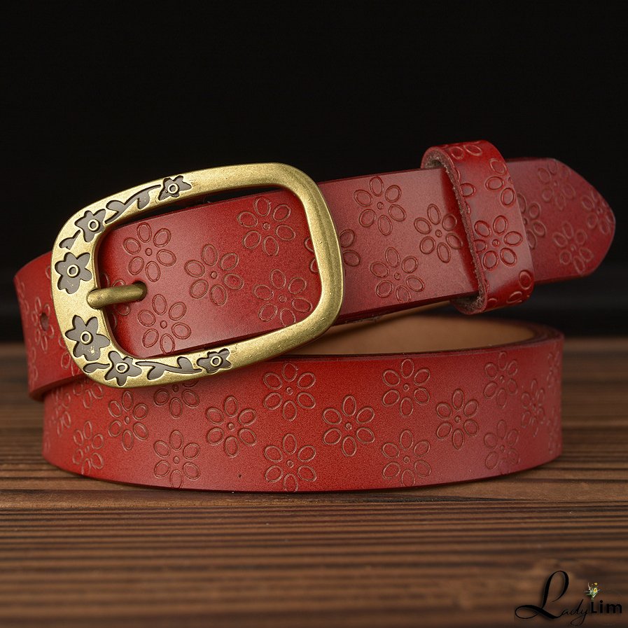 Casual needle buckle leather ladies belt fashion trend embossed real leather belt jeans with women