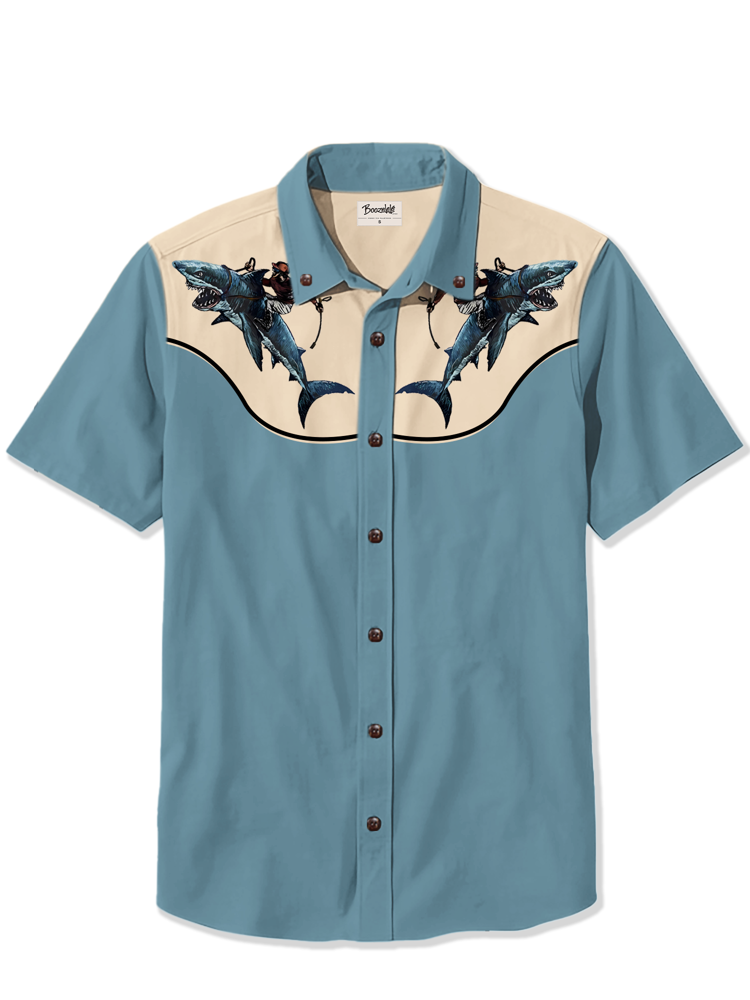 Western Cowboy Rides Shark - 100% Cotton Shirt
