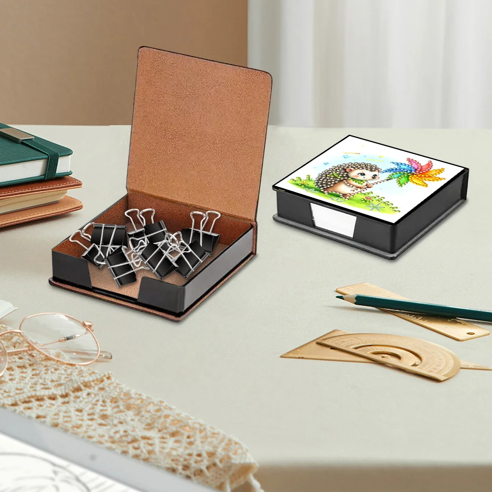 PU Hedgehog Diamond Painting Notecard Box with Papers for DIY Art Craft