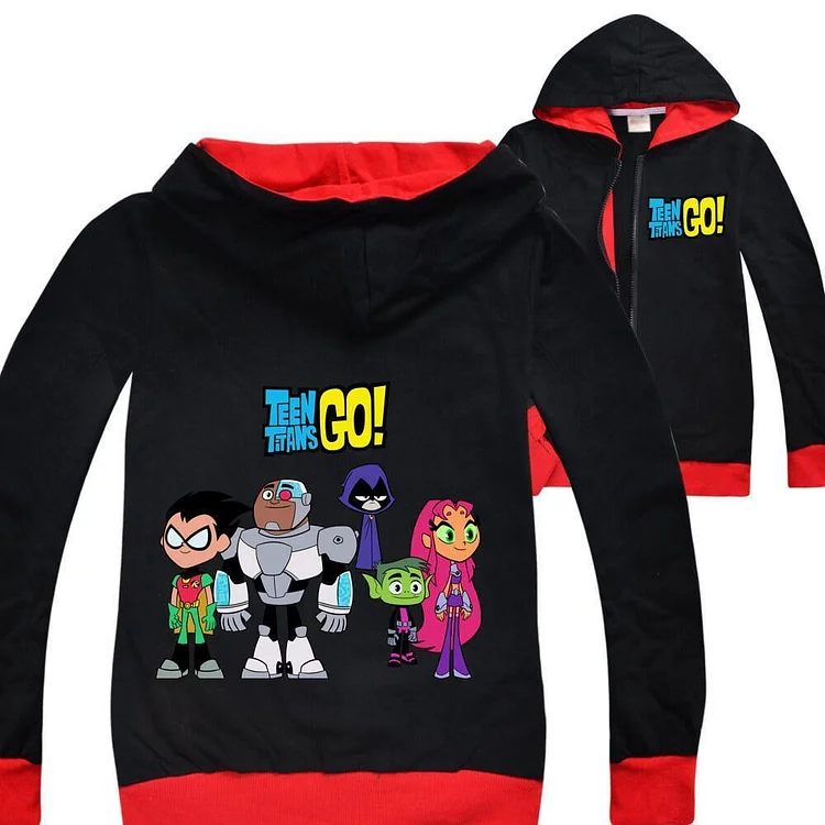 Teen Titans GO print boys girls zip up cotton hoodie black pink grey-Mayoulove
