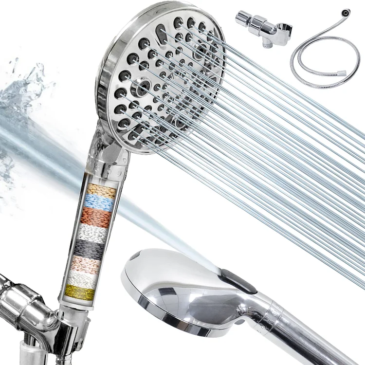 Filtered Shower Head with Handheld 10 Mode High Pressure Shower Heads with Hose, Bracket, Anti-Clog Nozzles and Hard Water Shower Filter, Built-In Power Wash to Clean Tub, Tile & Pets