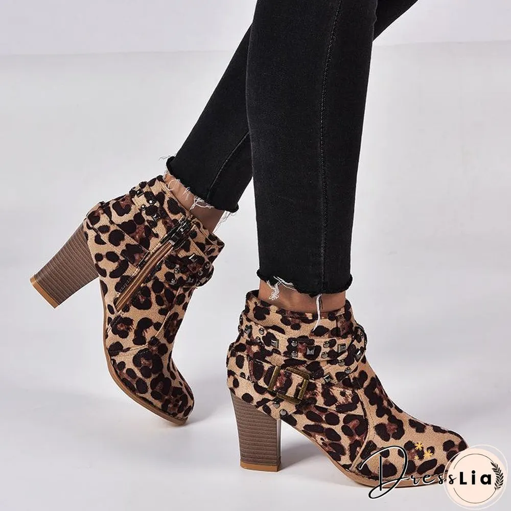 Buckle Decor Women Thick Heel Boot