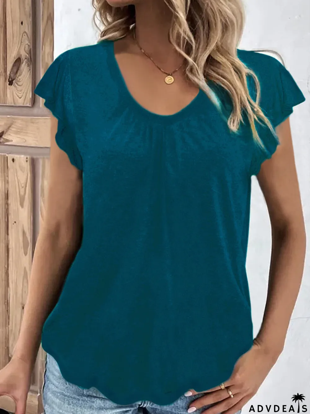 Women's Solid Color Short Sleeve Scoop Neck Top