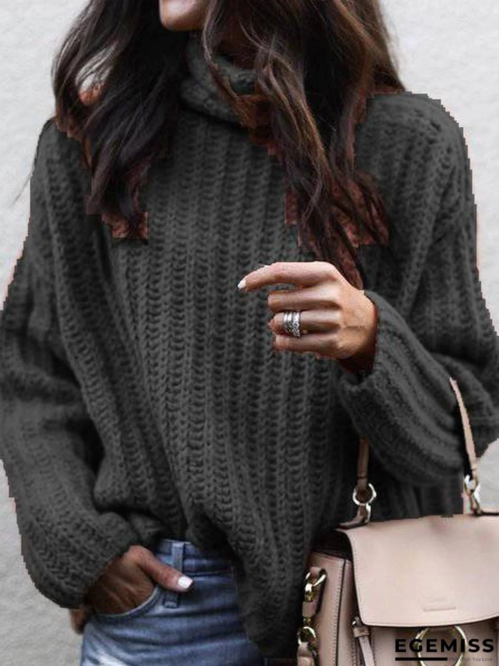 Cotton-Blend Long Sleeve Turtleneck Sweater | EGEMISS