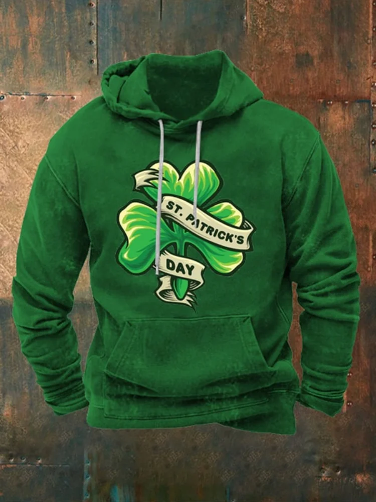 Wearshes Men's St. Patrick's Day Clover Drawstring Hoodie