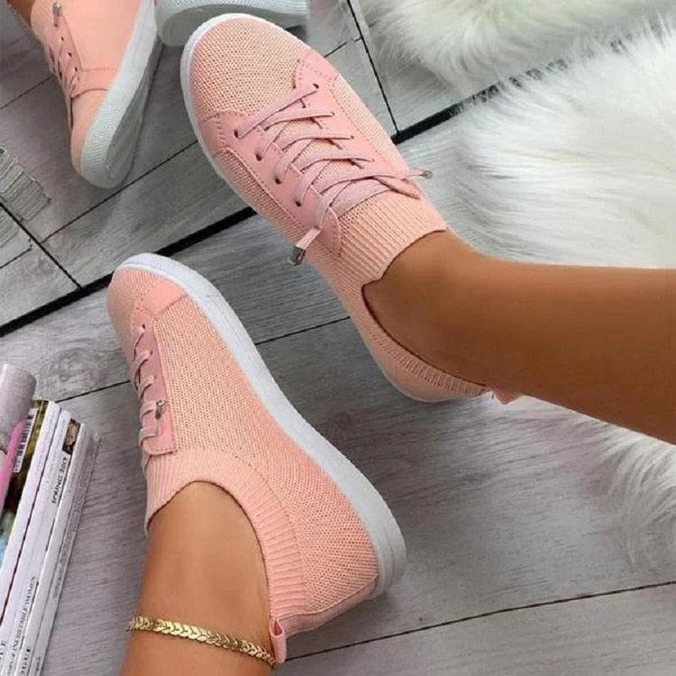 Women Shoes 2021 Zapatos Planos Breathable White Shoes Lace Up Casual Flats Women Mesh Sneakers Socofy Loafers Zapatillas Mujer