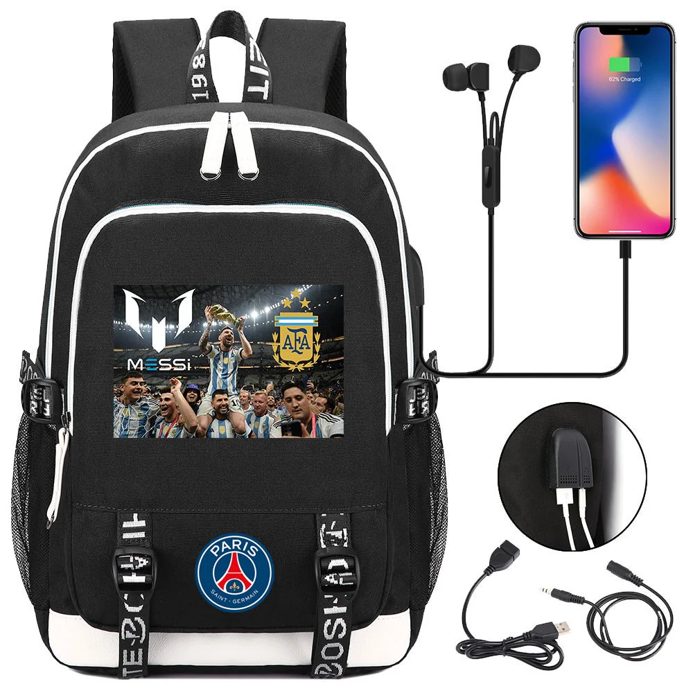 Buzzdaisy Get Your Little Messi Ready for School with our Lionel Messi Theme Backpack – Fits 15-inch Laptop, USB Charging Cable, and Ample Storage Space!
