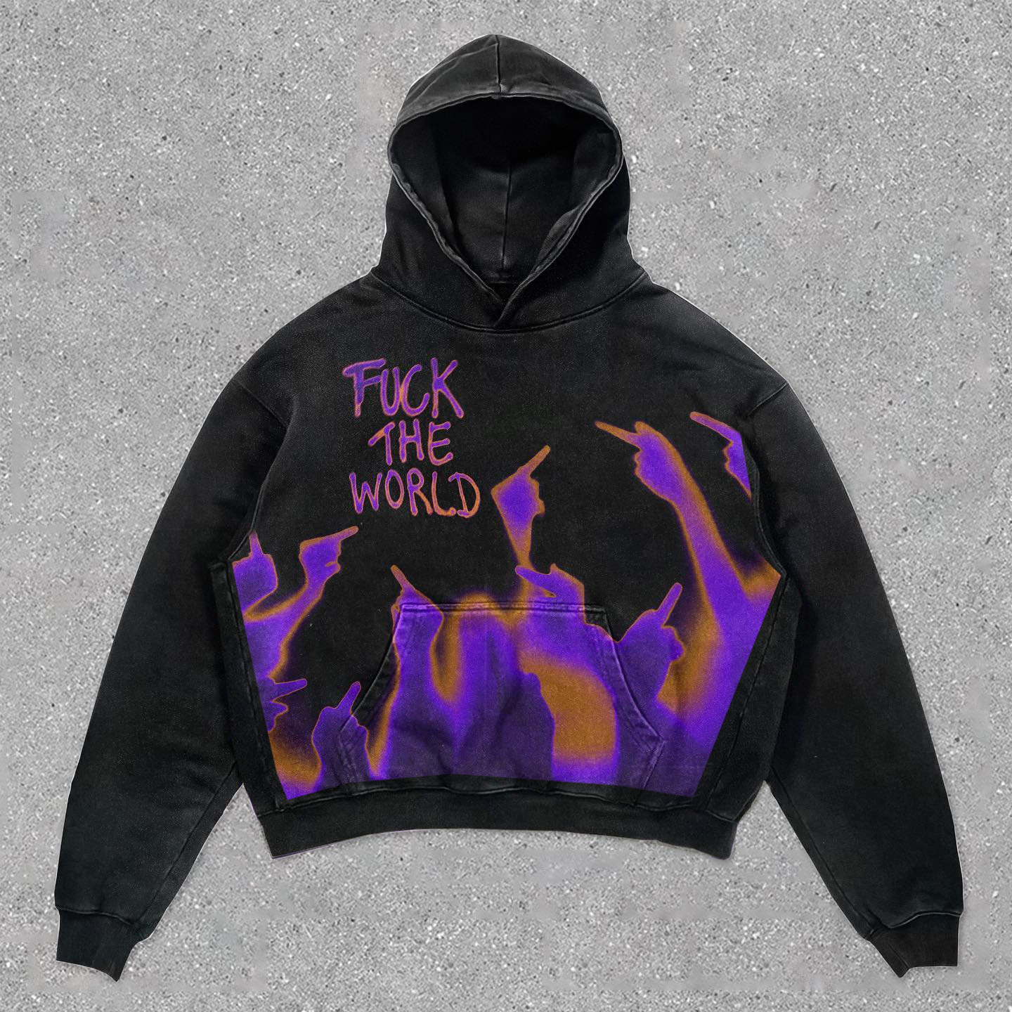 Vintage Personalized Fu*k The World Letter Graphic Acid Washed Oversized Hoodie