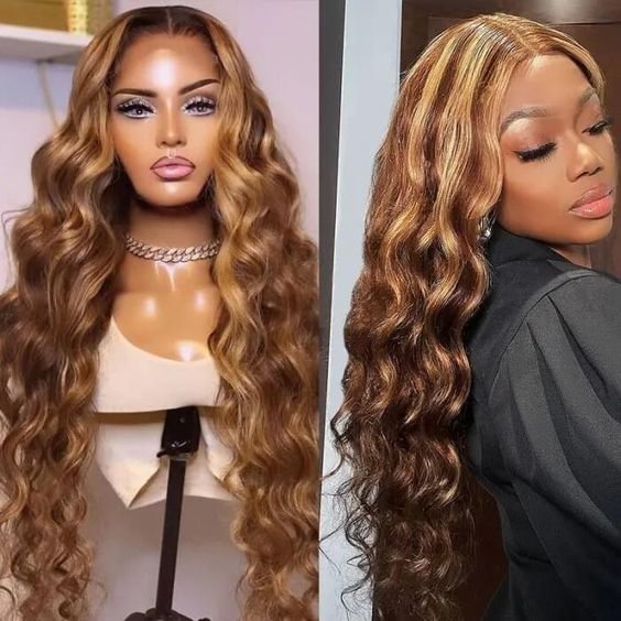 Highlights Body Wave Human Hair Lace Front Wigs Honey Blonde Highlights Hair 4x4 HD Lace Closure Wig Colored Human Hair Wigs US Mall Lifes