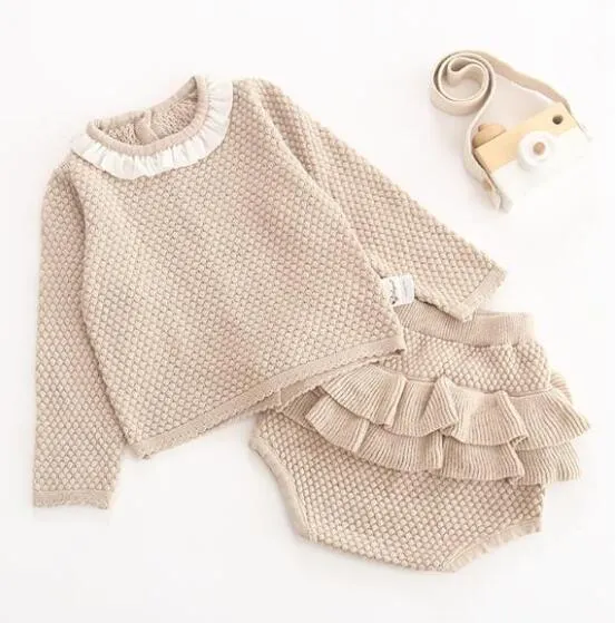Brand Cotton Boys Girls Baby Knit Sweater Cardigan + Shorts Suit New 2019 Autumn Winter Children Clothing Baby Clothes Suit