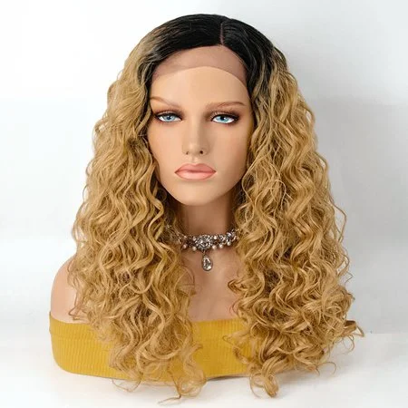 WEQUEEN Body Wavy Black to Blond Ombre Middle Part Lace Front Wig Synthetic Wigs
