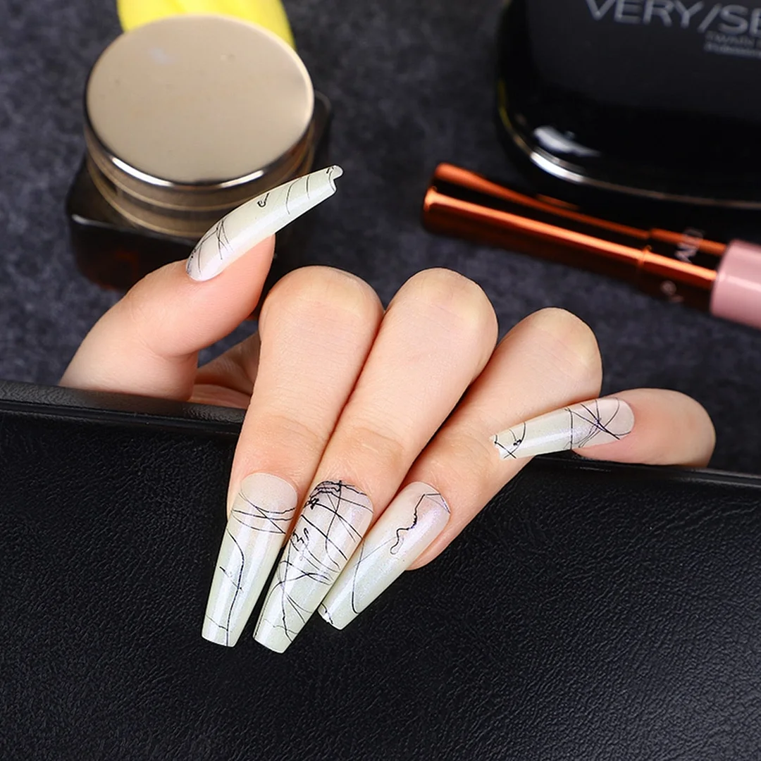 24Pcs Long Colorful Detachable Coffin False Nails Artificial Ballerina Fake Nails Press On Nail Tips Decor Acrylic Fingernail-Nail Inspo