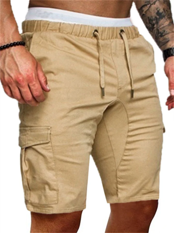 Men's Cargo Shorts Bermuda shorts Drawstring Elastic Waistband with Side Pocket Plain Outdoor Sports Short Outdoor Daily Sports Casual Shorts Slim ArmyGreen Black Inelastic-Cosfine