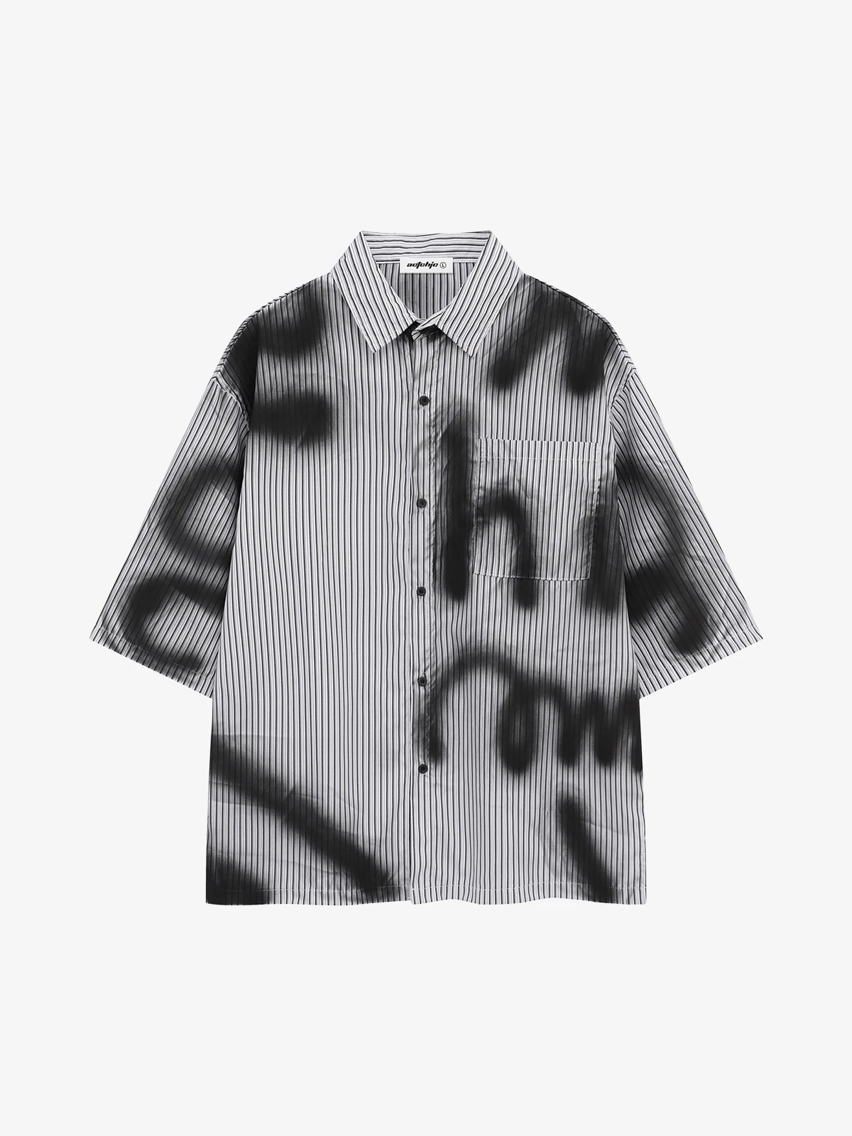 Black Act Chic Graffiti Stripe Spray Short Sleeve Shirt Front