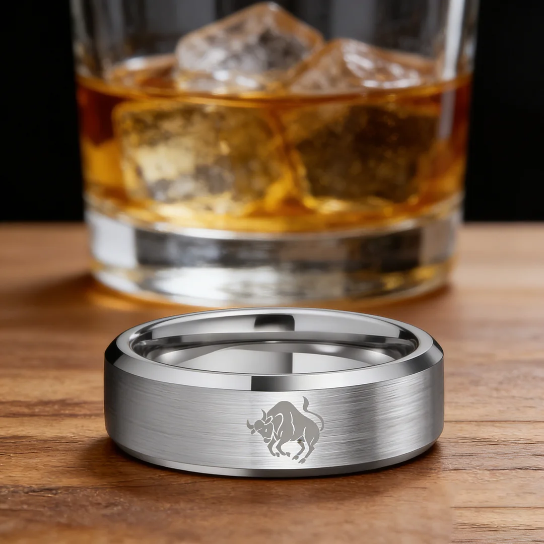 Mens Womens Sliver Taurus Tungsten Carbide Rings Sliver Edges and Laser Etched Wedding Bands Comfort Fit 4MM 6MM 8MM