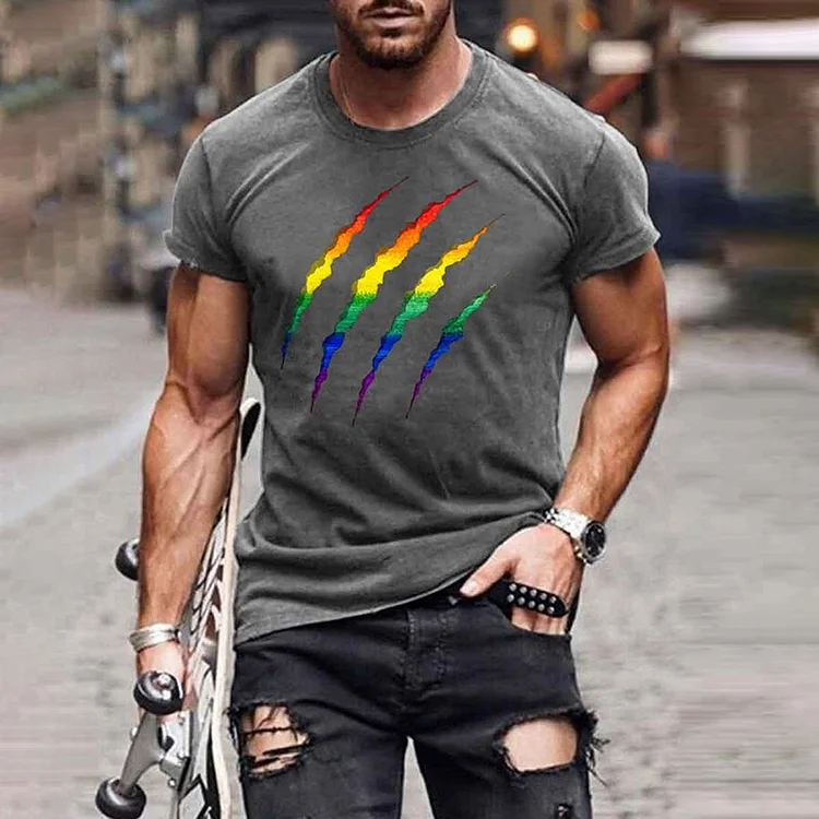 BrosWear Rainbow Paw Print Short Sleeve T-Shirt