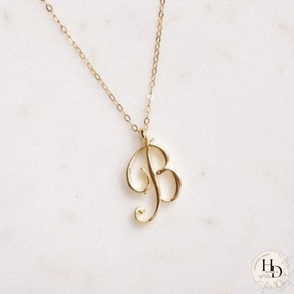 Letter Name Necklace Alphabet Initial Cursive Gold Silver Personalized Bridesmaid Gift