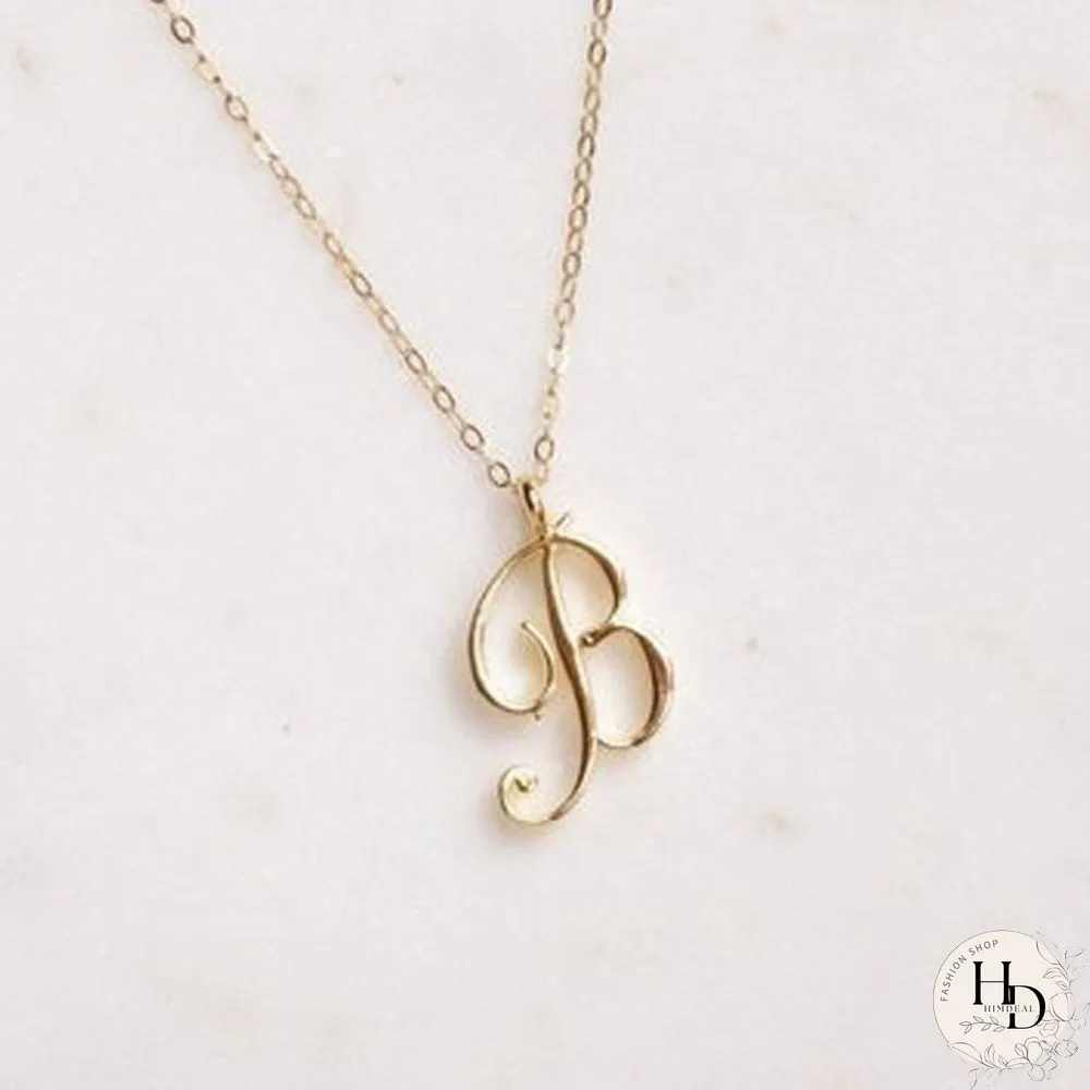 Letter Name Necklace Alphabet Initial Cursive Gold Silver Personalized Bridesmaid Gift