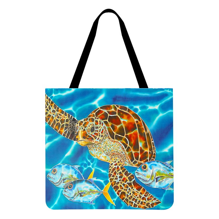 Turtle linen tote bag