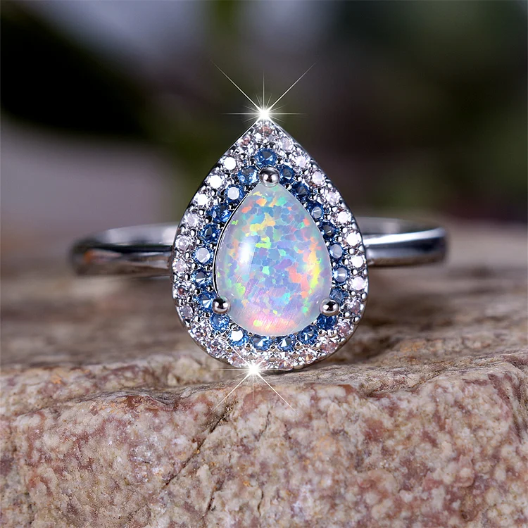 Olivenorma Water Drop Type Opal White Zircon Ring