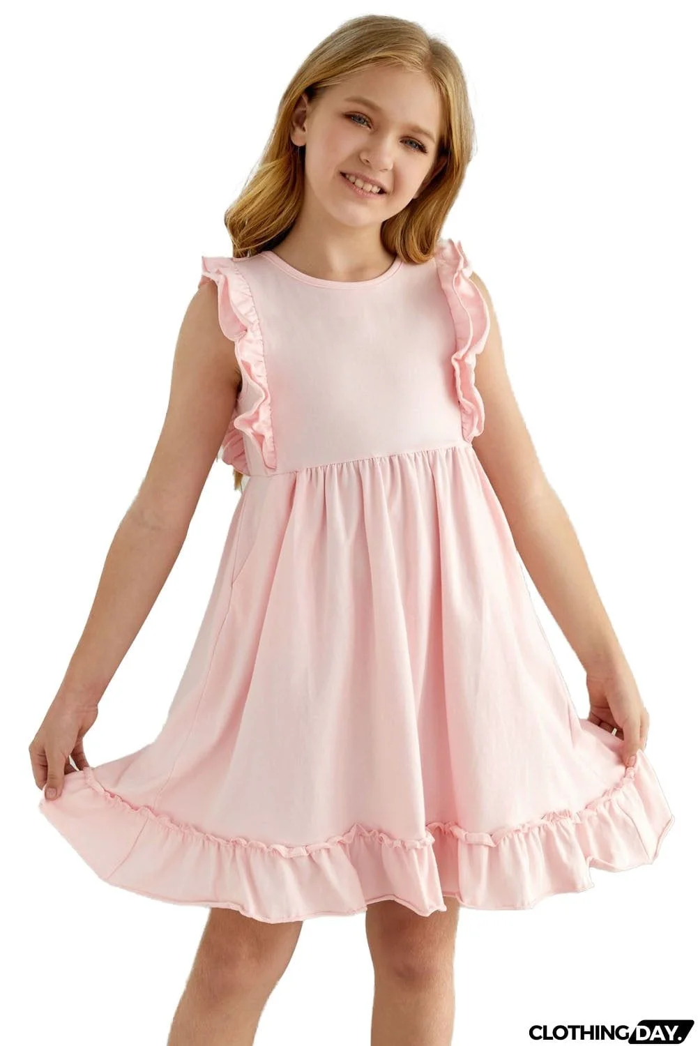 Ruffled Empire Waist Pleated Flowy Kid Dress