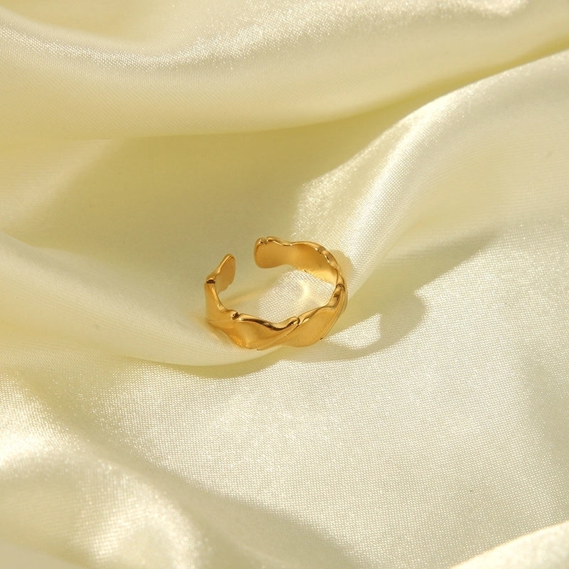 304 Stainless Steel 18K Gold Plated IG Style Beach Shiny Metallic Polishing Plating Solid Color Open Rings