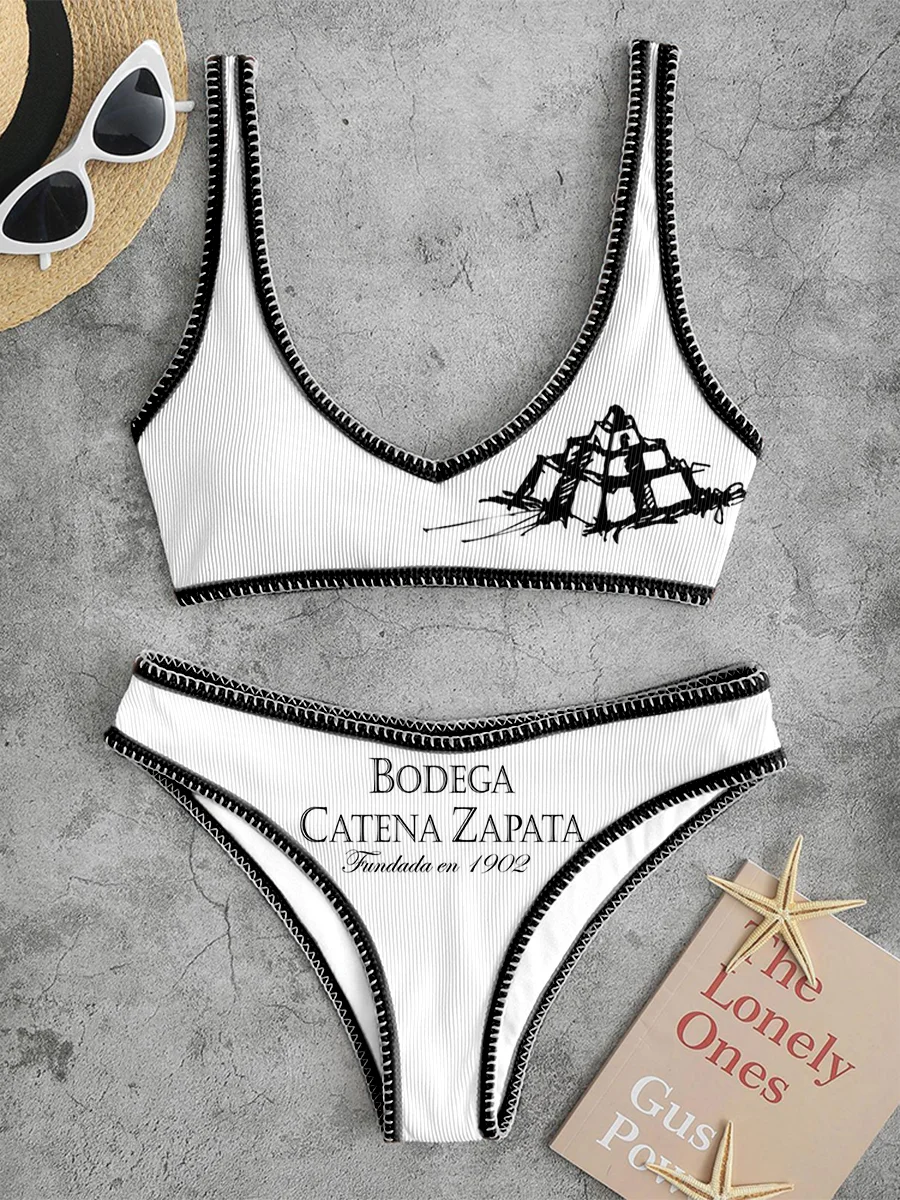 Casual Beach Cute Print White Bikini