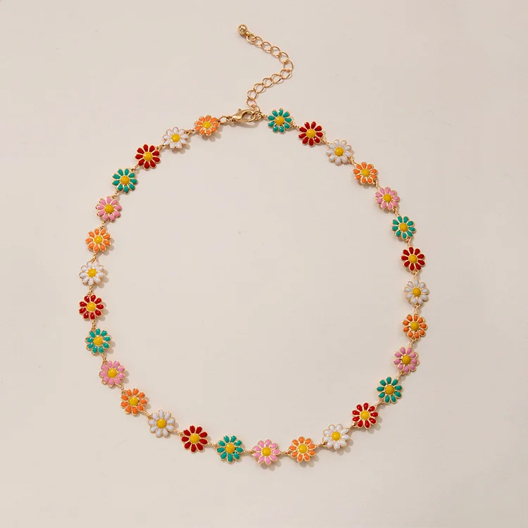 Pastoral style small daisy flower necklace