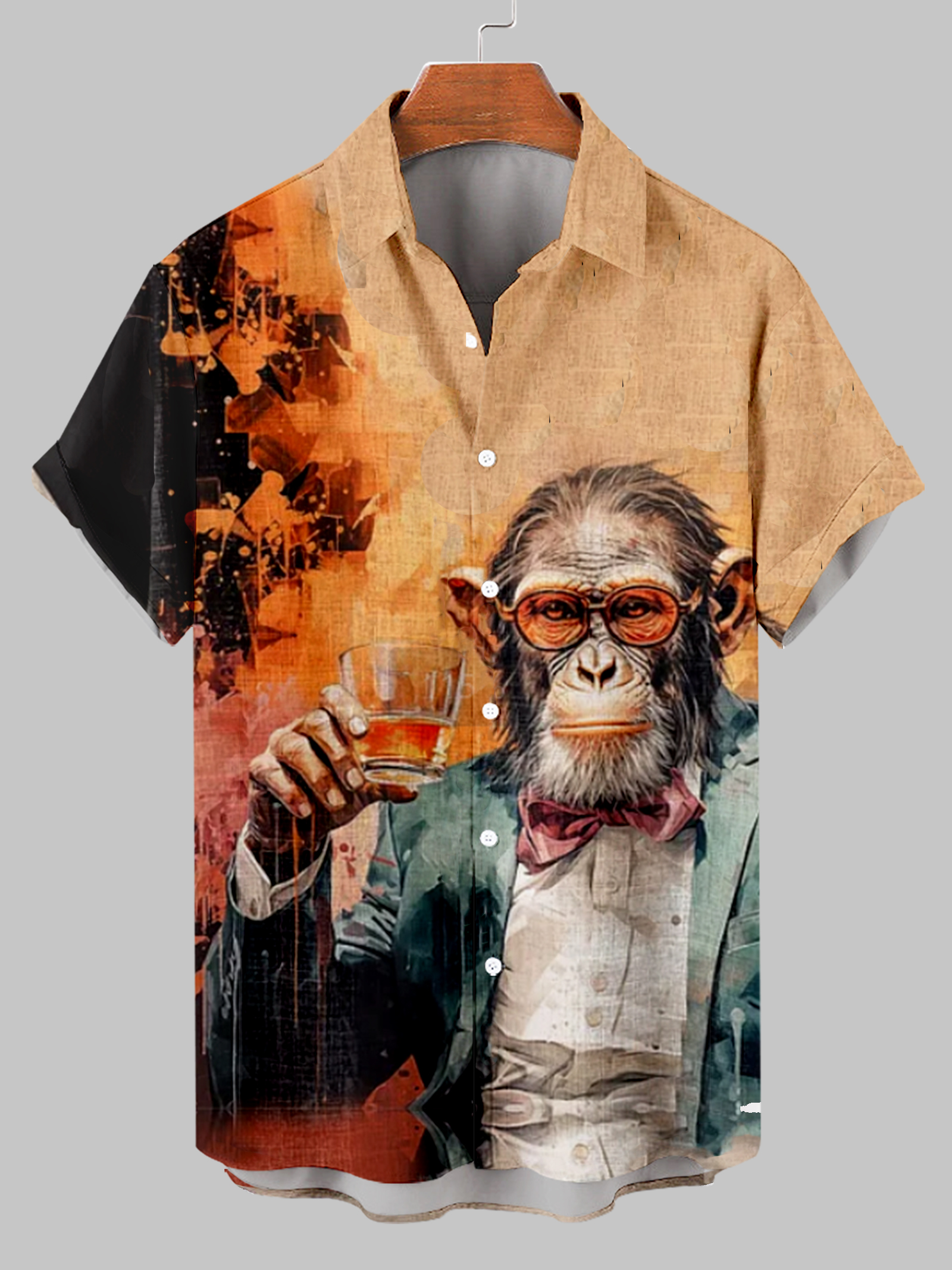 Men's shirt collar sunglasses gorilla print casual short sleeve shirt PLUSCLOTHESMAN